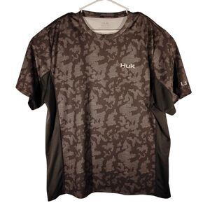 Huk tshirt mens 2XL XXL gray camo all over performance fishing short sleeve
